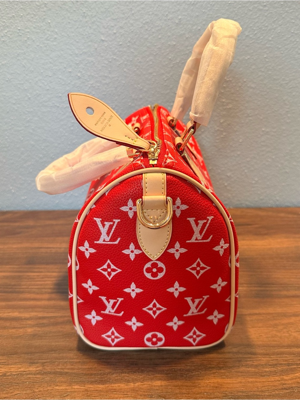 INSPIRED Red Monogram Satchel with Pouch Size 25 P9 - Picture 4 of 16